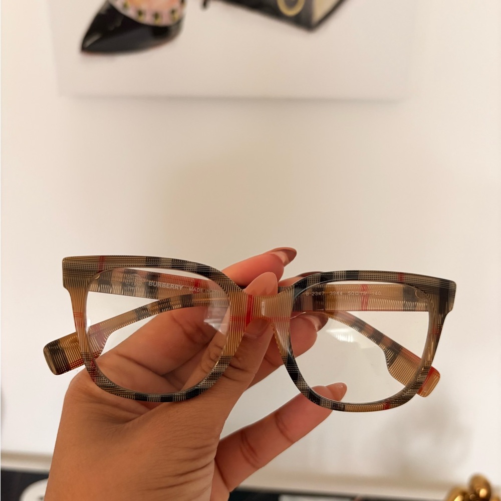 Burberry Checkered Women's Glasses in Tan and Black